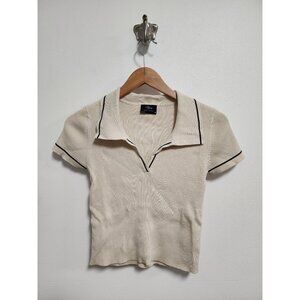 Milk & Honey knitwear cream ribbed collared crop shirt M